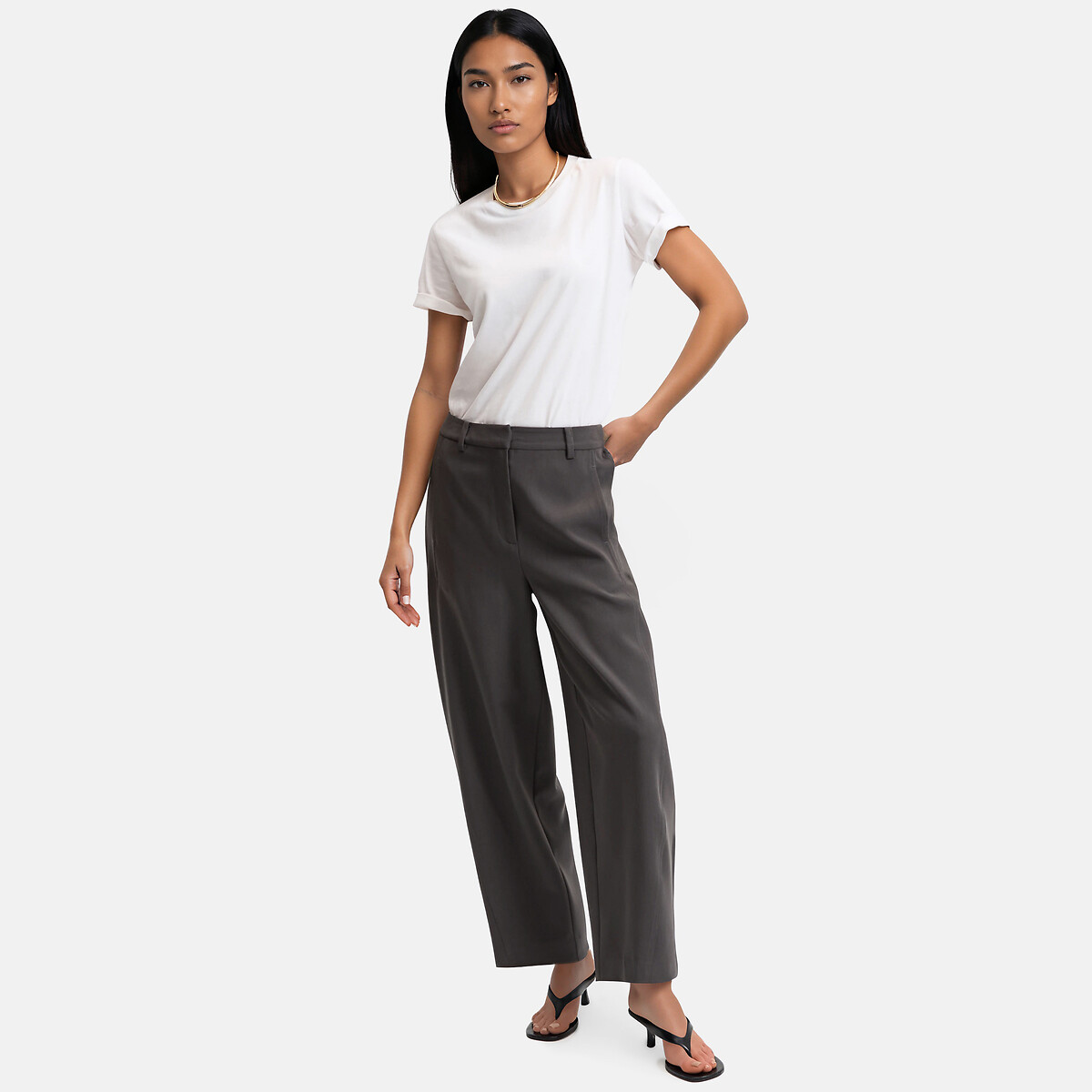 Pantalon barrel 7/8ème en polyviscose gris anthracite, LA REDOUTE COLLECTIONS