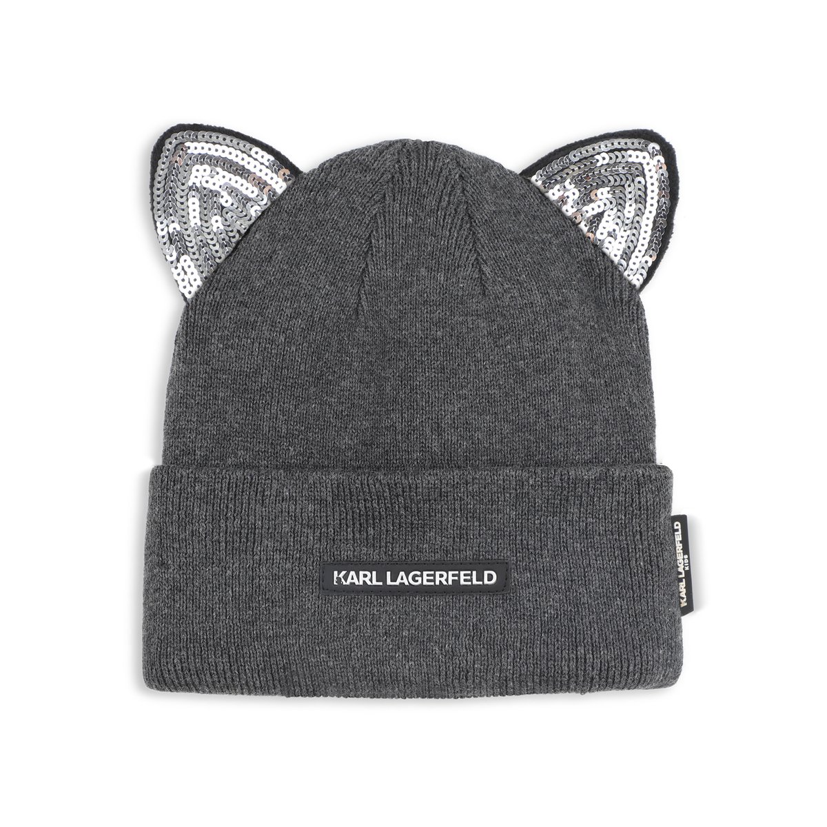 Chapeau tricoté avec une oreille élégante anthracite chine, KARL LAGERFELD KIDS