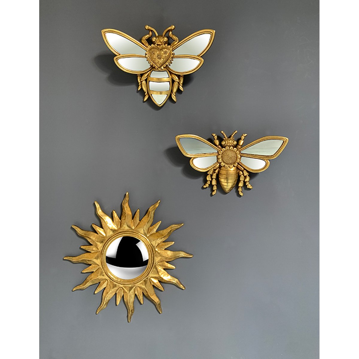 Déco murale abeille fleur miroir 24x15cm or, EMDE