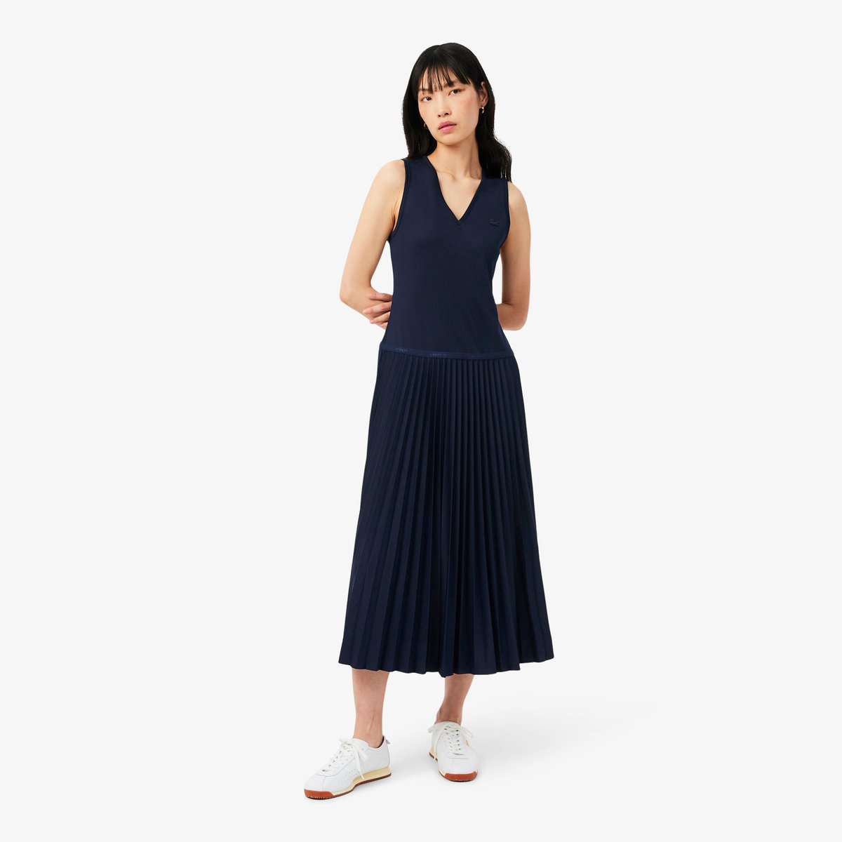 Robe longue plissée sans manches bleu-166, LACOSTE