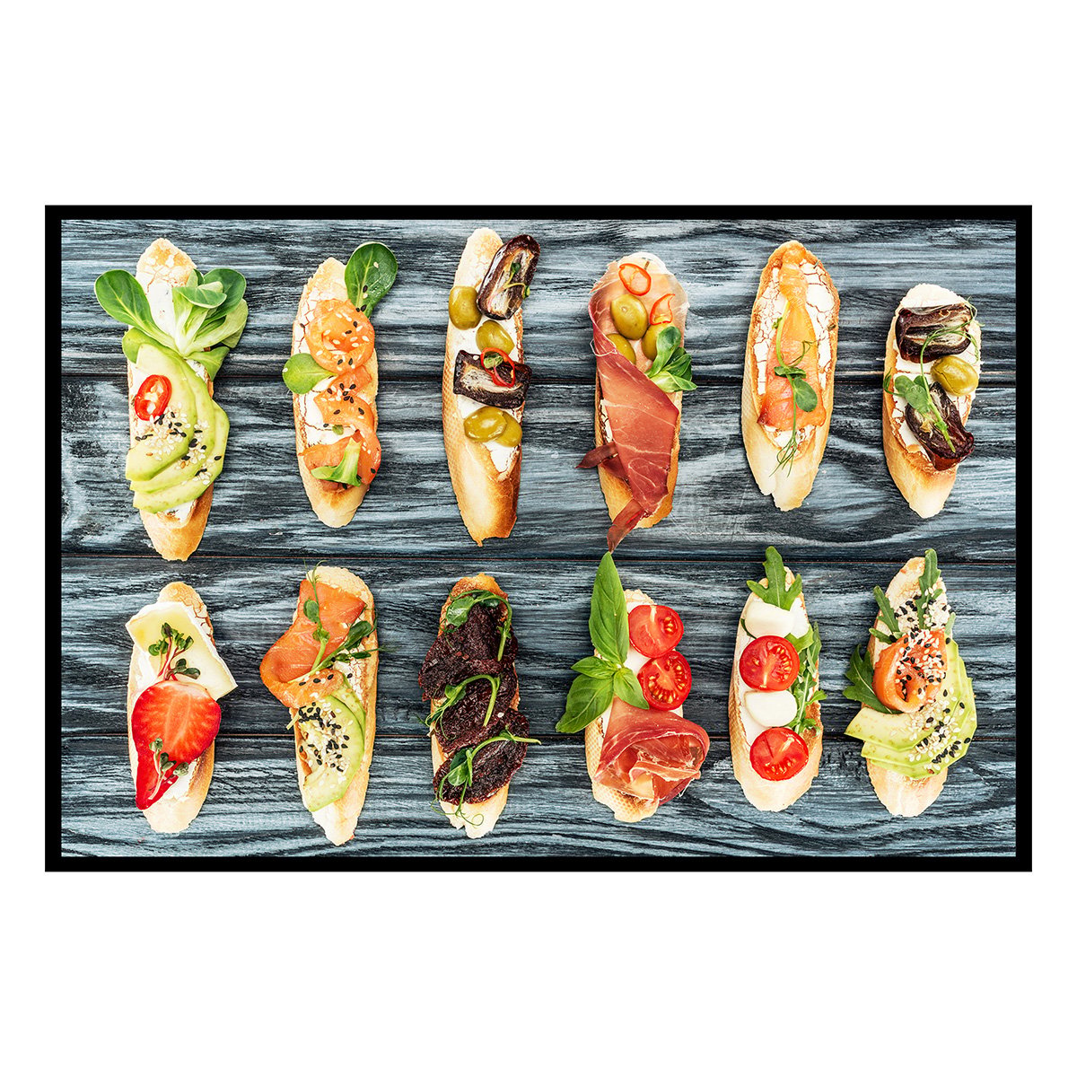 Affiche encadrée tapas et bruschettas gourmandes affiche + cadre en métal - noir, HEXOA