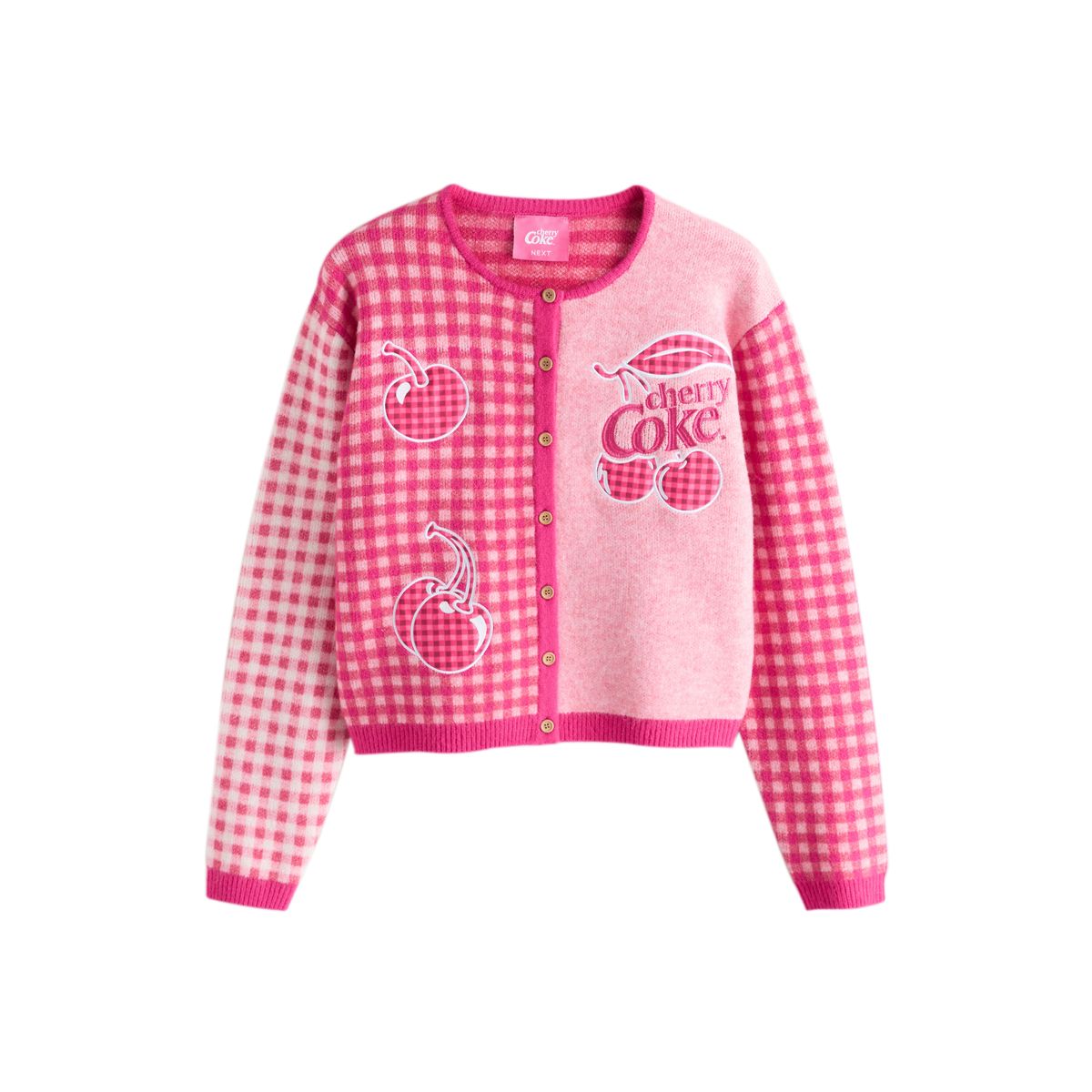 Cardigan en maille ras du cou coca-cola cerise à carreaux roses, NEXT