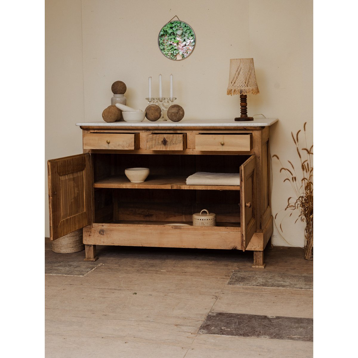 Buffet îlot en bois et marbre Gilbert N°1575 - Bon état blanc, DEBONGOUT