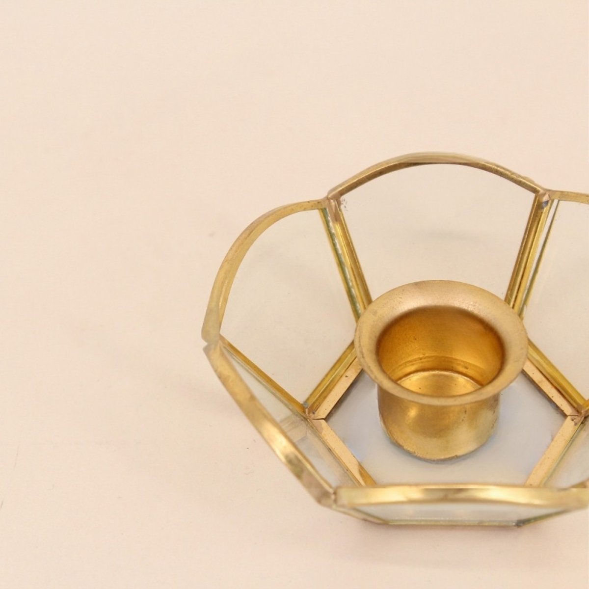Lot de 2 bougeoirs en verre et métal doré doré, ORNAMI