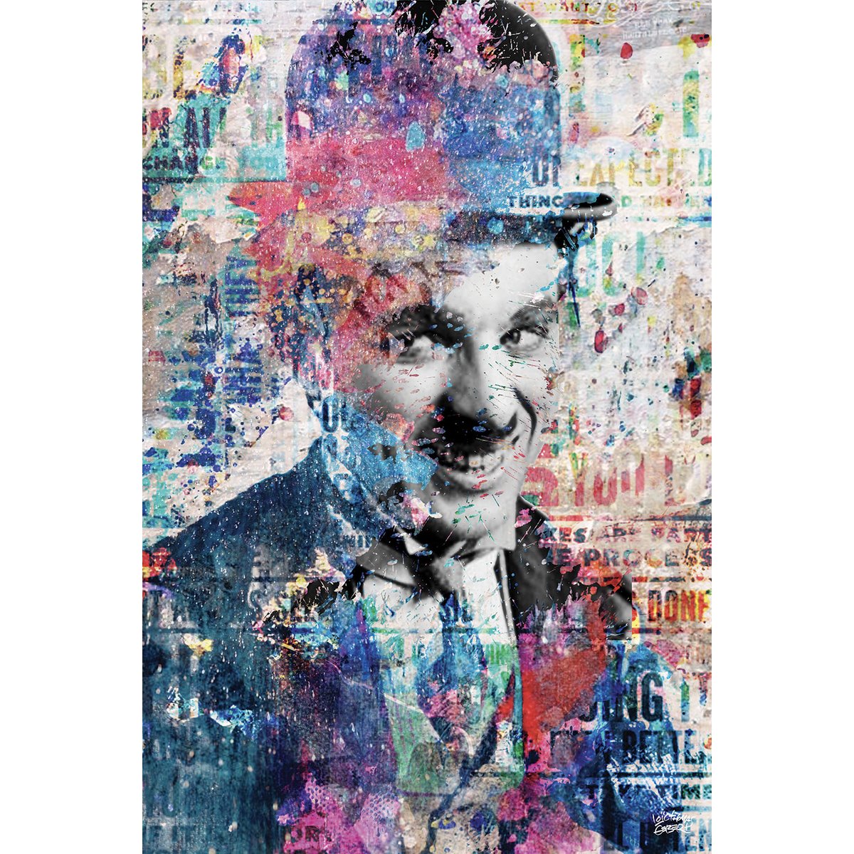 Tableau Affiche illustration graffiti chaplin tableau alu dibond, HEXOA