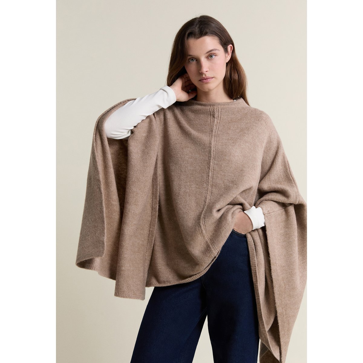 Pull poncho uni A PONCHO gris, ETAM