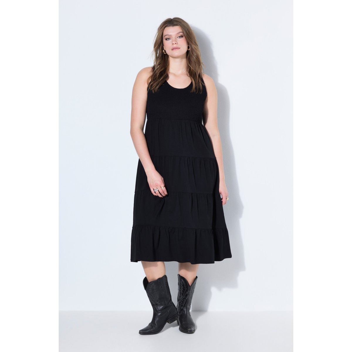 Robe maxi en jersey, ligne A noir, STUDIO UNTOLD