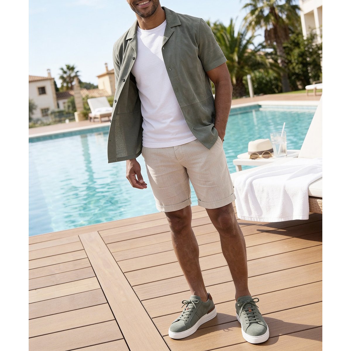 Sneakers daim RIVA vert amande, FINSBURY