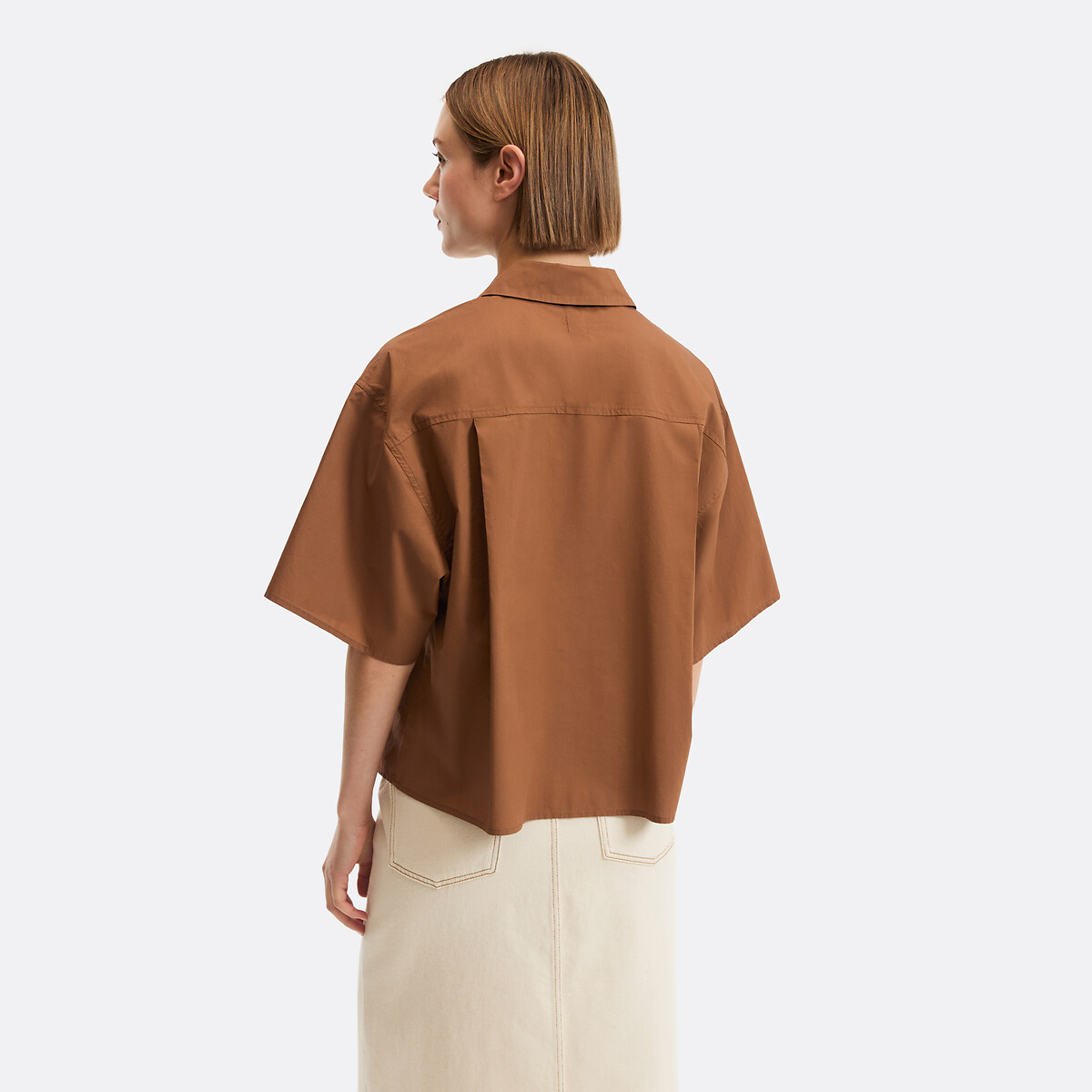 Short Sleeve Shirt with Front Button Fastening camel brown, LA REDOUTE COLLECTIONS