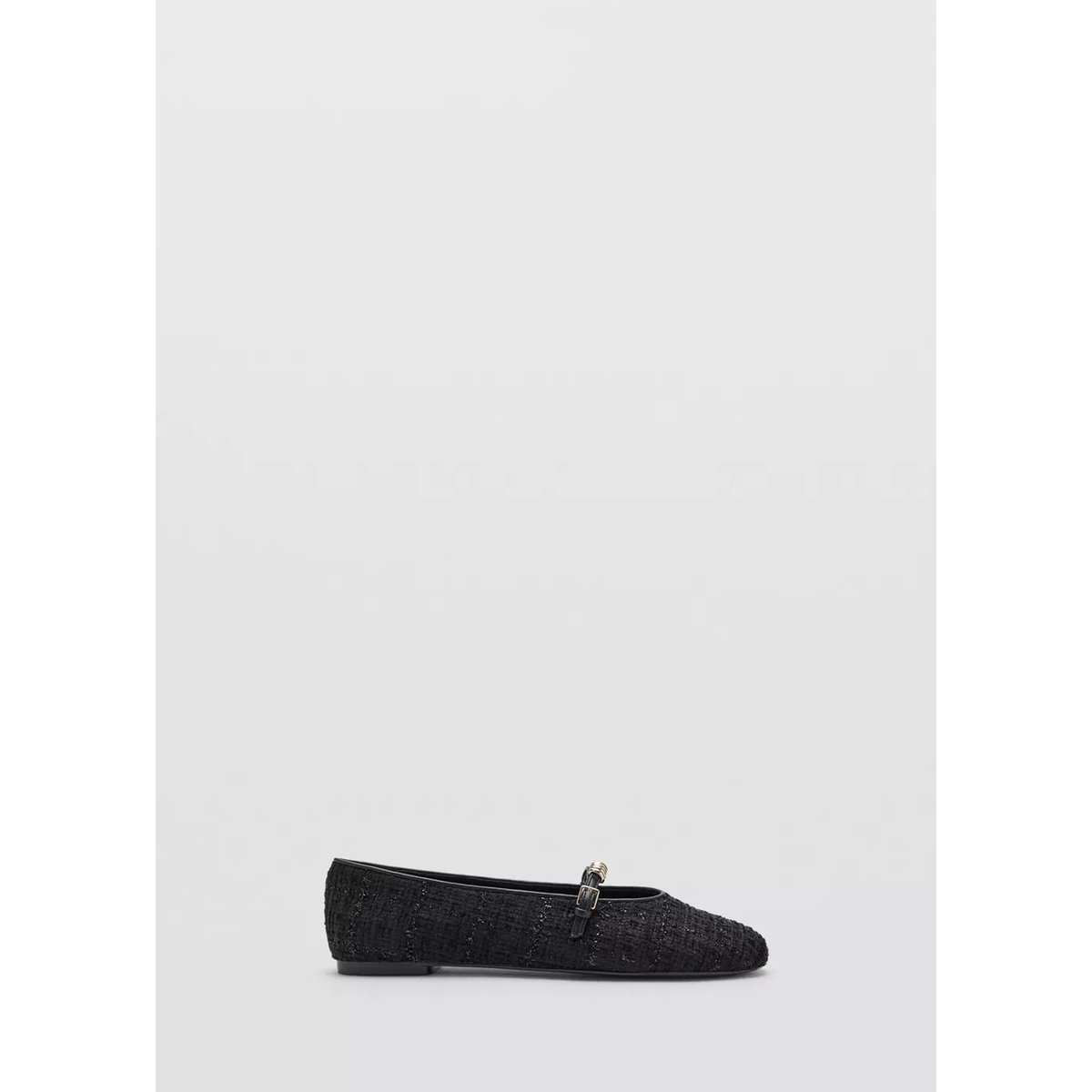 Ballerines en tweed avec détail métallique noir, MANGO