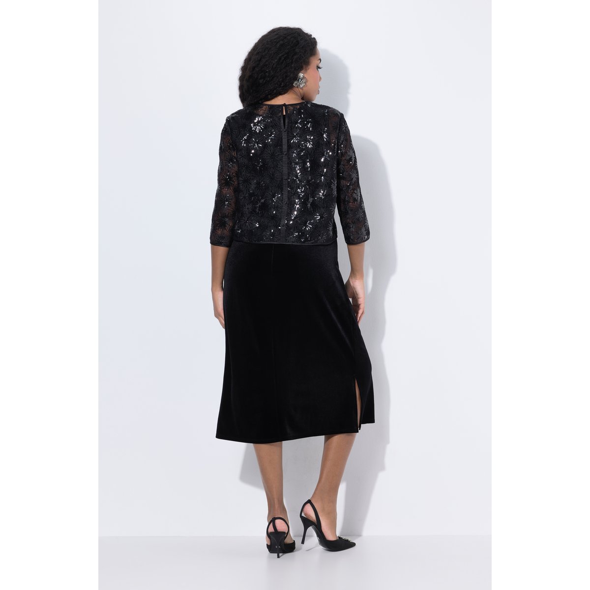 Robe de cocktail à paillettes, longueur midi noir, ULLA POPKEN