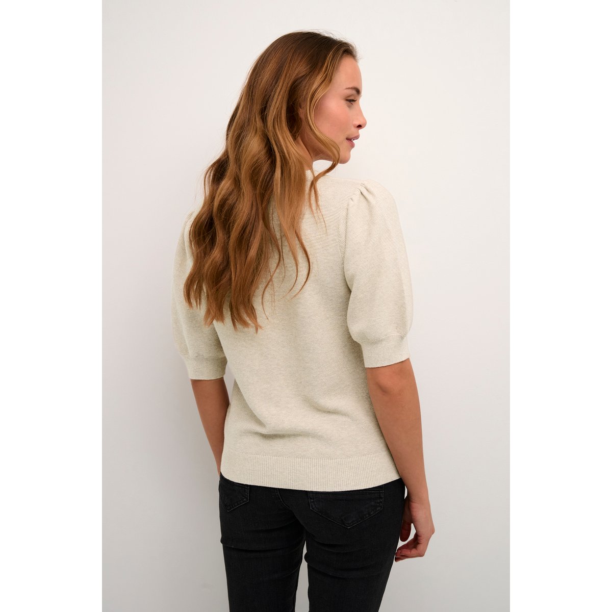 Pullover tricoté beige oat melange, CREAM