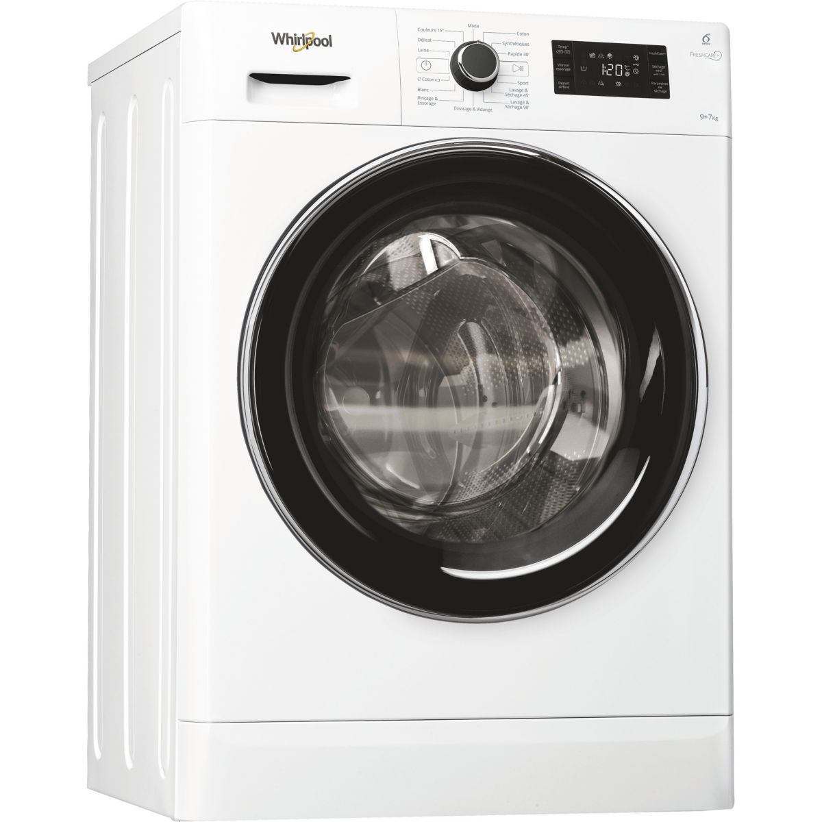 Lave linge séchant hublot FWDG97168BXFR couleur unique, WHIRLPOOL