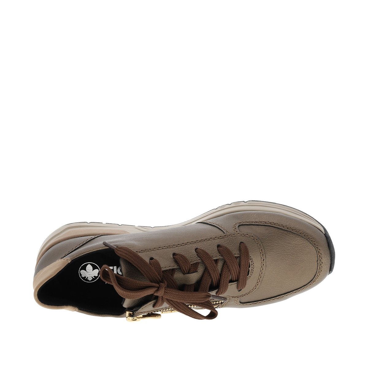 Baskets running bronze à talon plat avec des lacets et un zip latéral marron, RIEKER