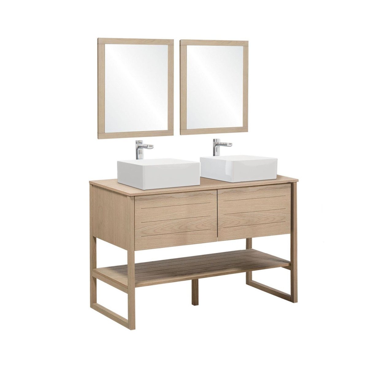 Meuble double +vasque +miroir ATOLL bois clair, MOB IN