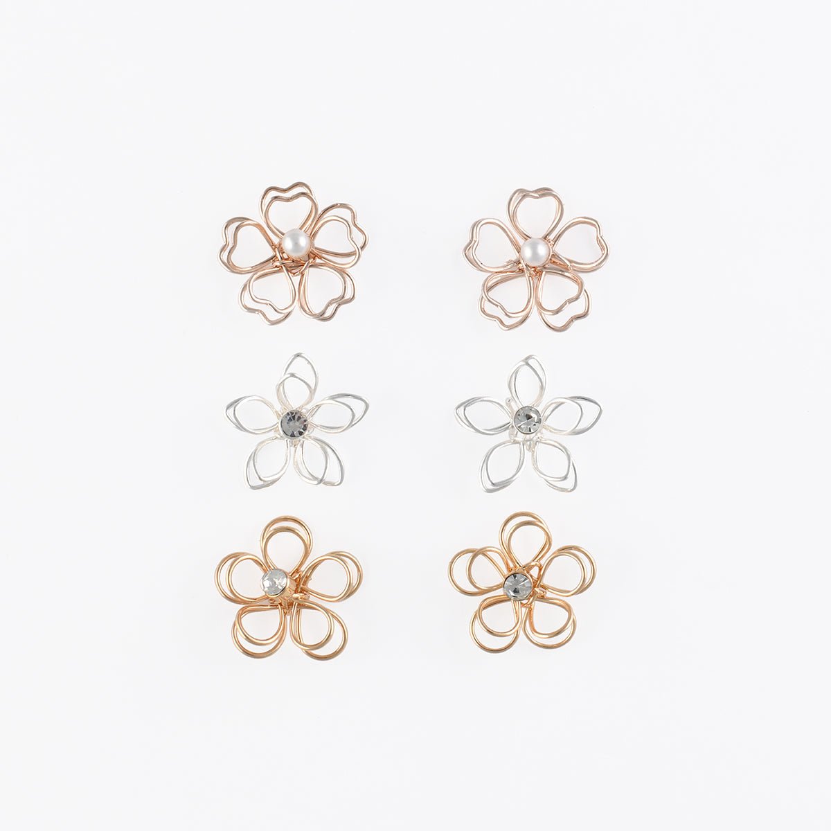 Set x3 petites boucles d'oreilles fleurs filaires doré, BALABOOSTE