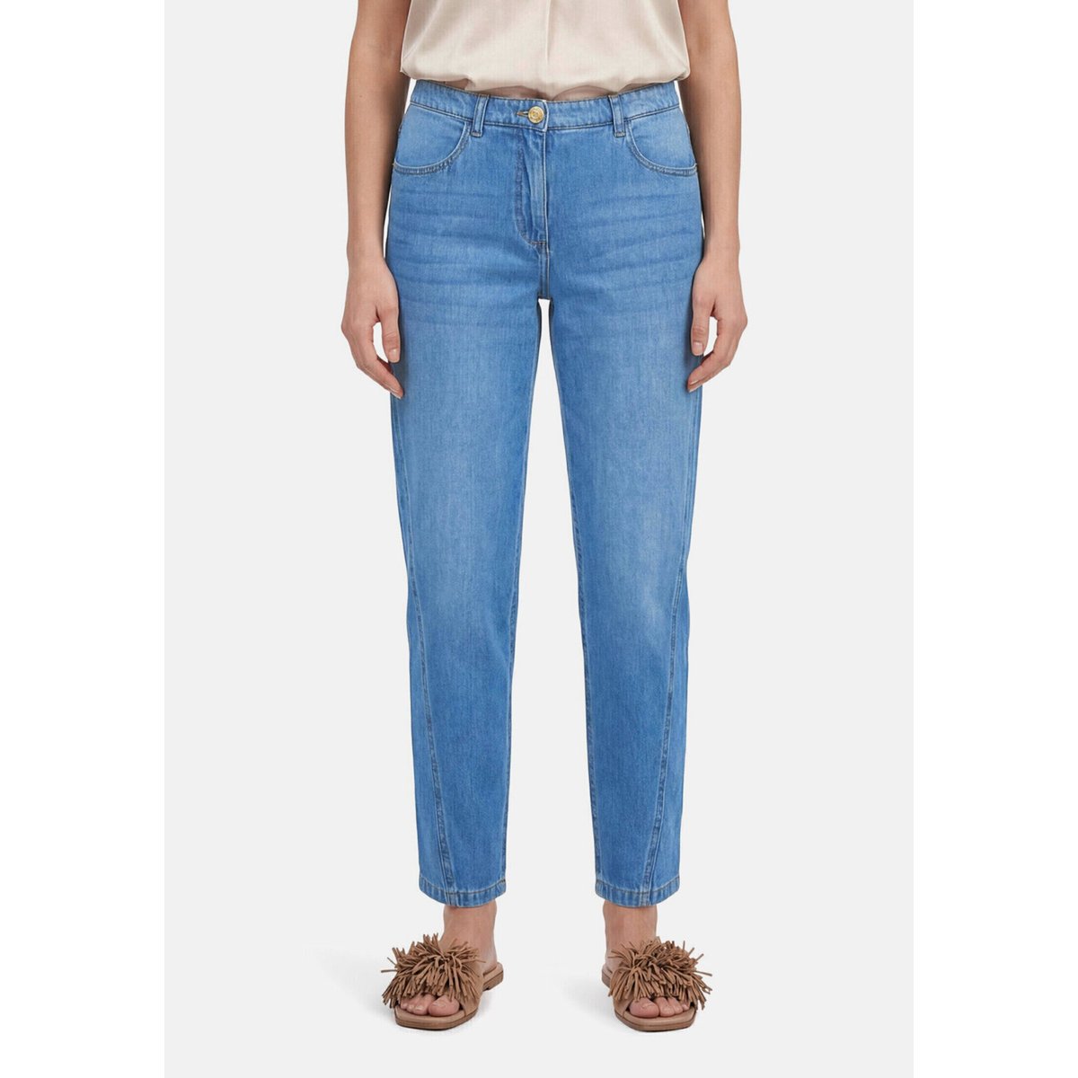 Pantalon casual unicolore bleu, BETTY BARCLAY