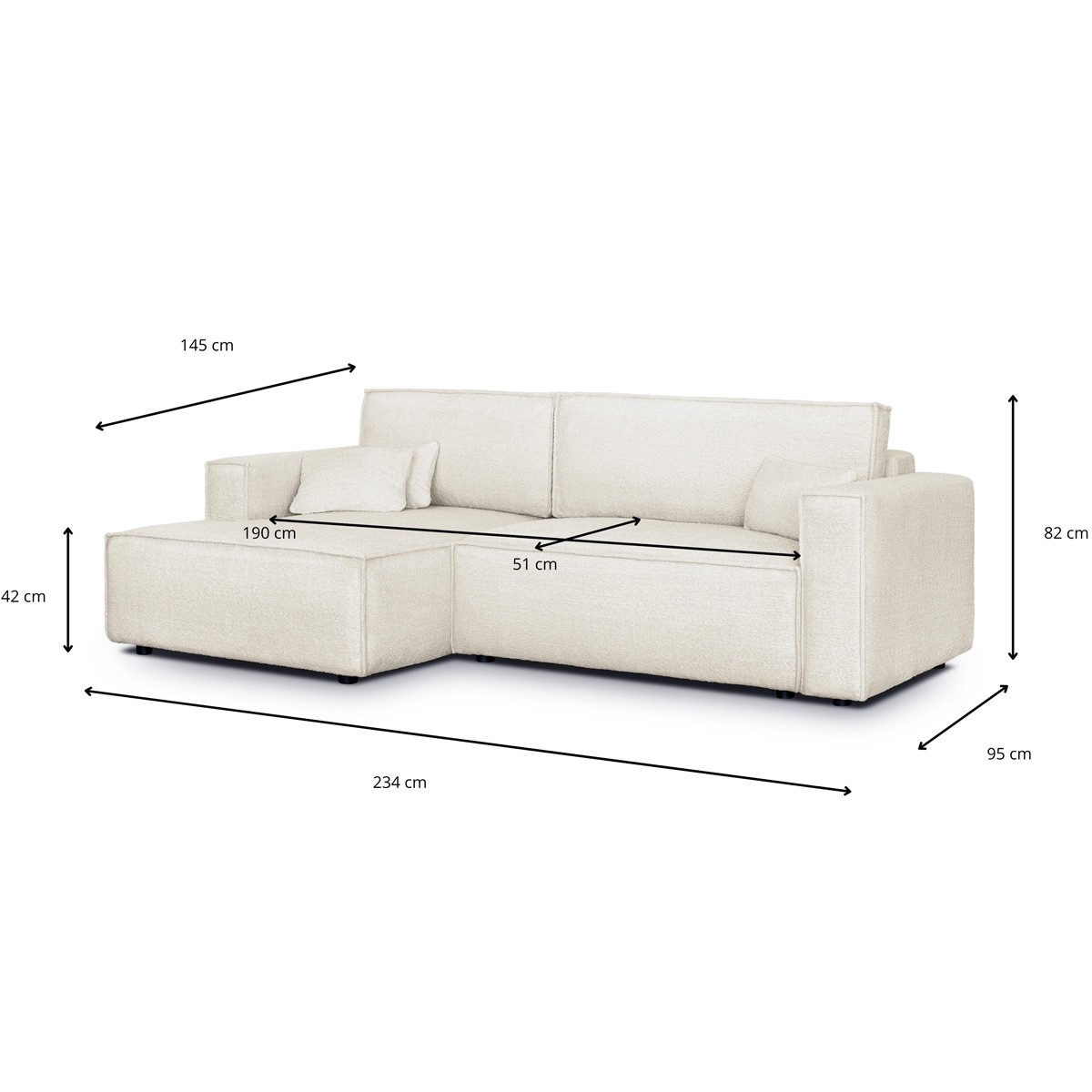 Canapé d'angle à gauche convertible 3 places en tissu bouclé - ASTI beige, HOMIFAB