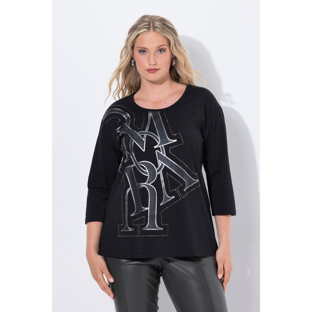T-shirt oversize à col rond et manches 3/4 noir, ULLA POPKEN