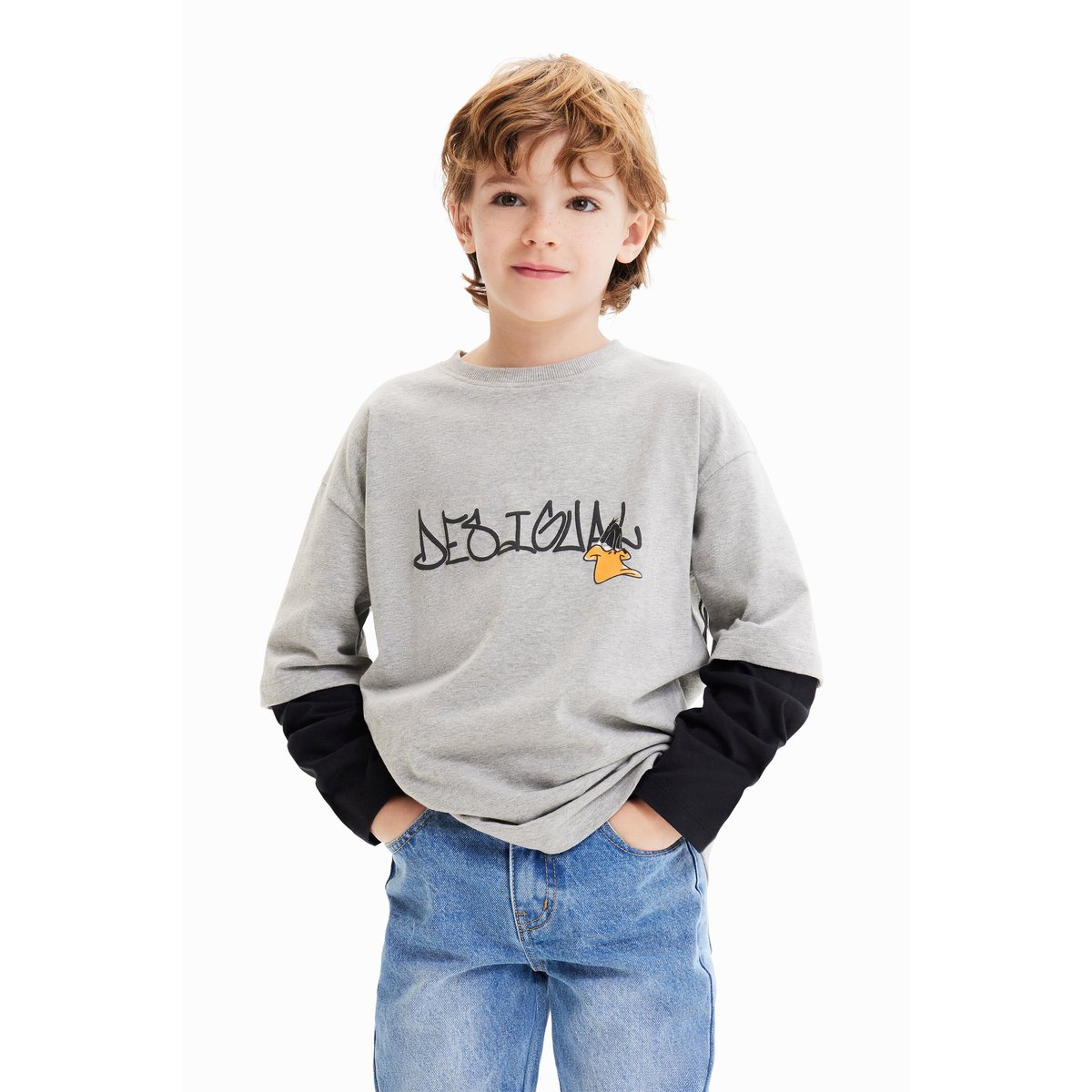 T-shirt manches doubles Looney Tunes gris, DESIGUAL