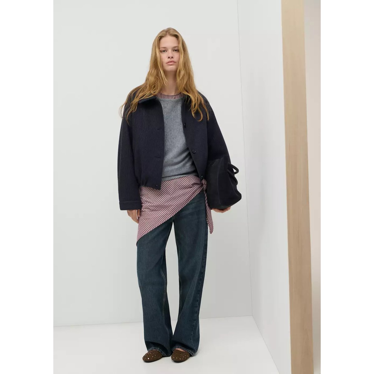 Manteau drap de laine rayé bleu marine, MANGO TEEN
