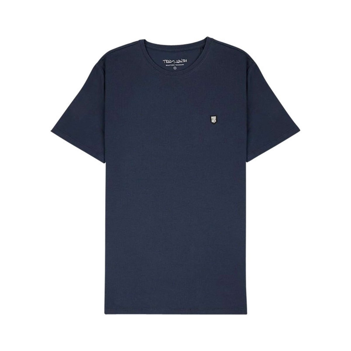 T-shirt en coton marine uni avec une coupe droite à col rond marine, TEDDY SMITH