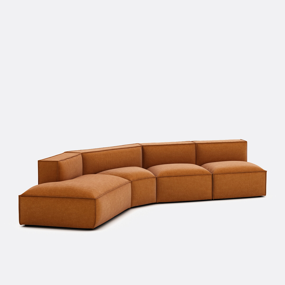 Canapé d'angle ouvert gauche, 4 éléments, en velours texturé, SEVEN ocre, LA REDOUTE INTERIEURS