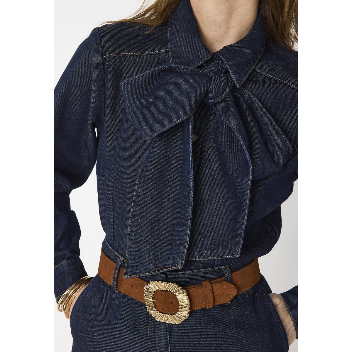 Blouse à col lavallière DARIA denim brut, Maison 123
