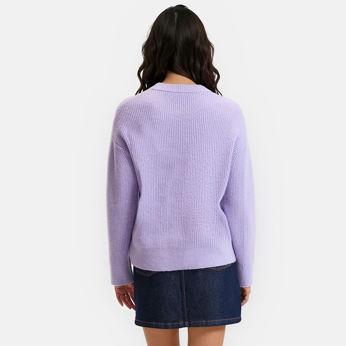Jersey de cuello redondo de punto acanalado, corte ancho lila, LA REDOUTE COLLECTIONS