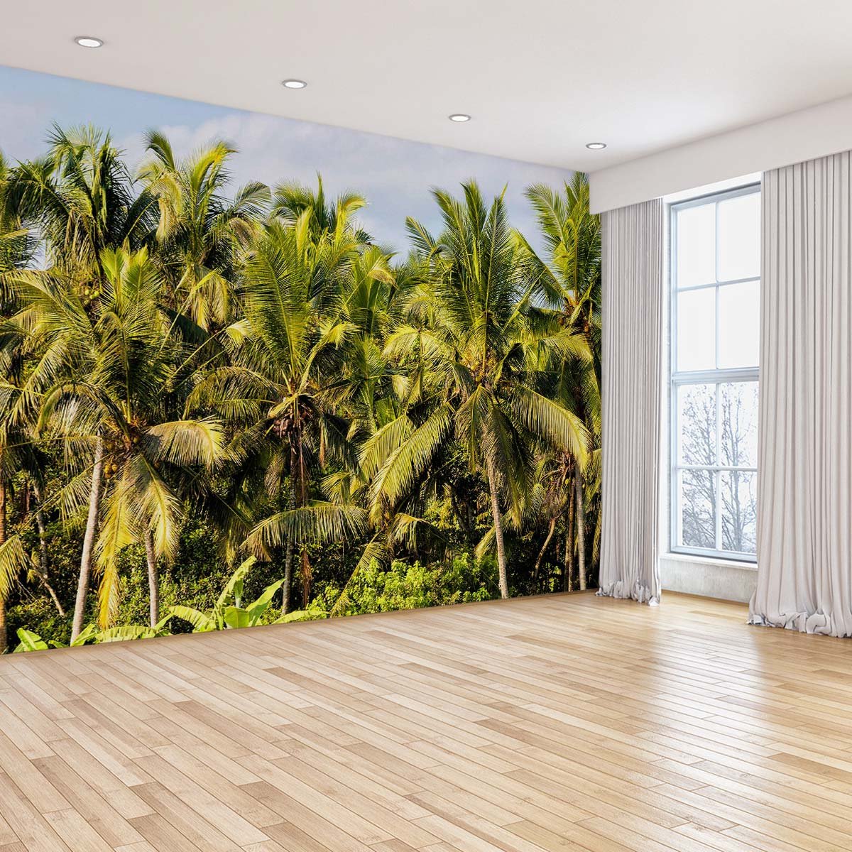 Papier peint panoramique exotique cocos plant intissé, HEXOA