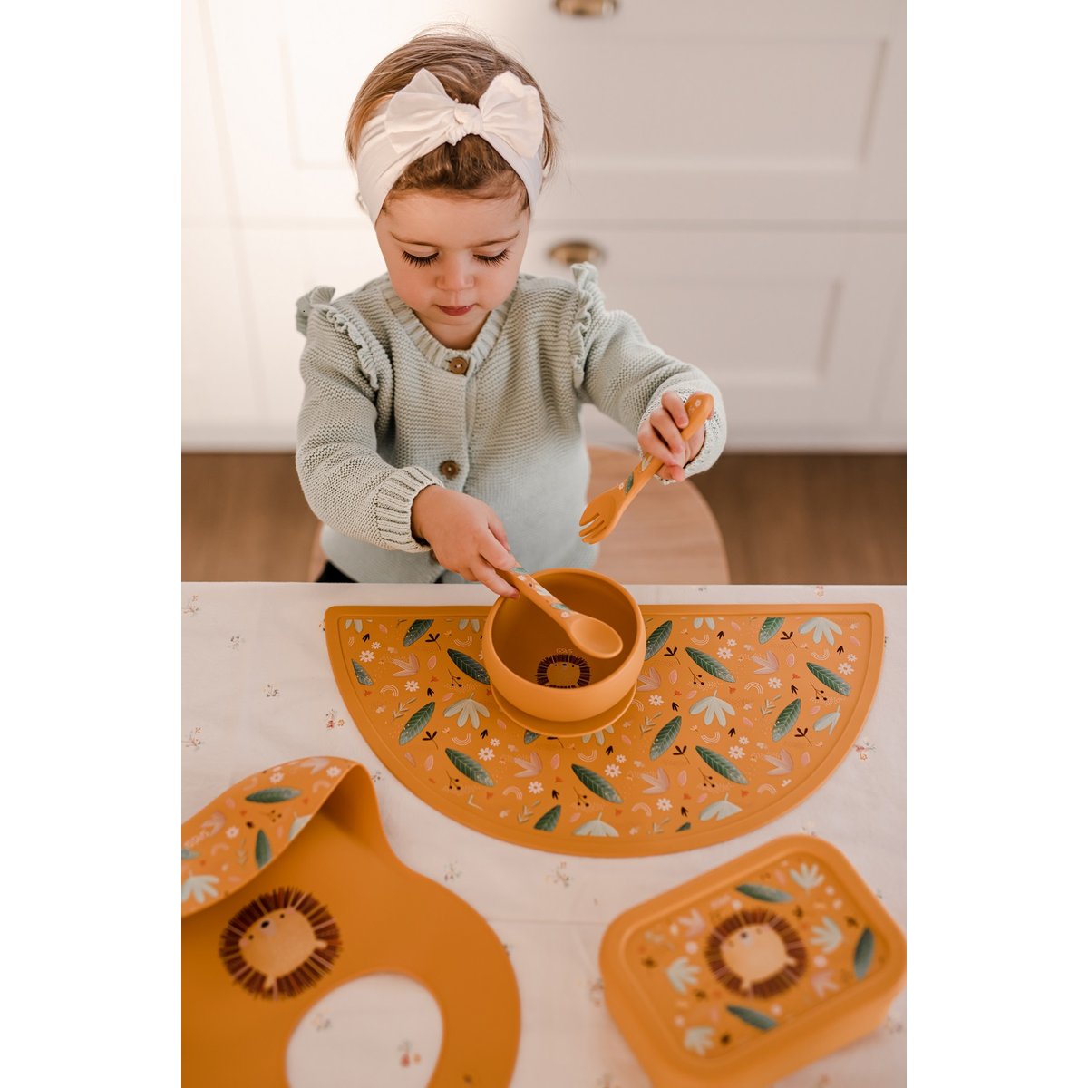 Set fourchette et cuillère en silicone ANIMAUX orange, SASSI