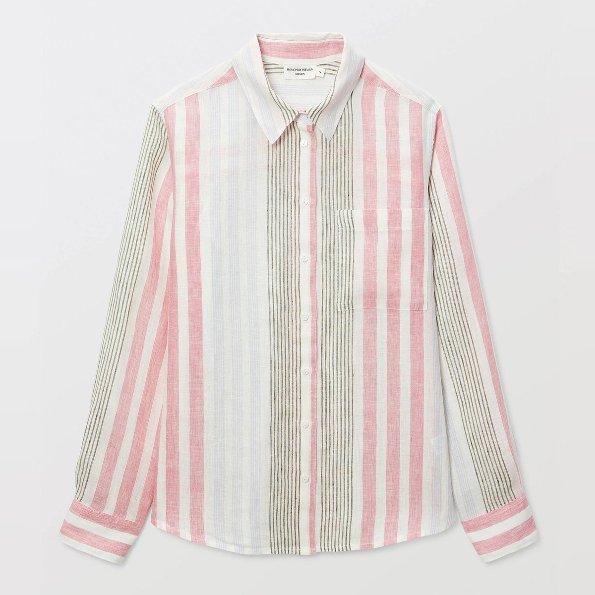 Chemise manches longues rayée en lin azalee, MONOPRIX