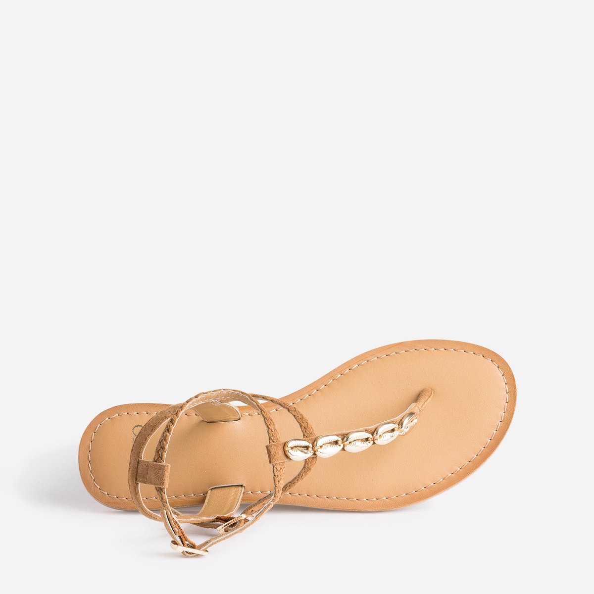 Sandale Plate en cuir NEBUDA camel, TEXTO