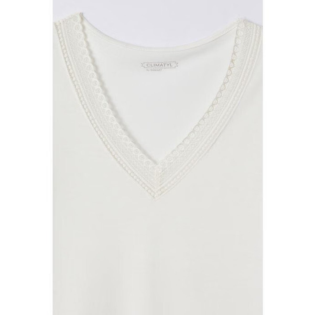 T-shirt Climatyl col dentelle blanc cassé, DAMART