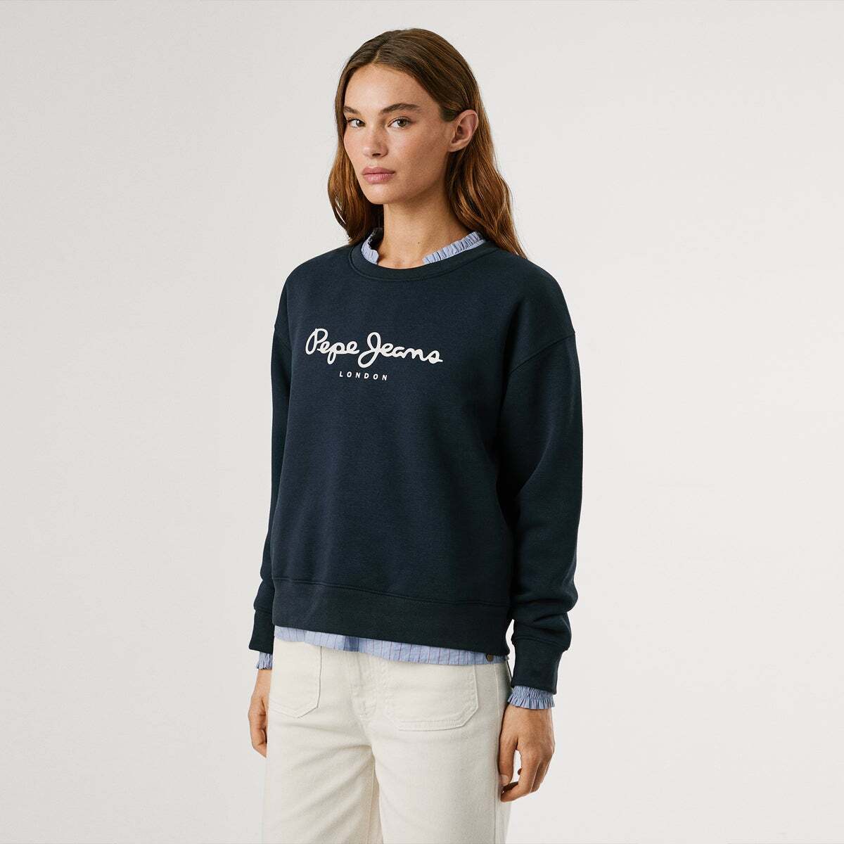 Sweat-Shirt À Col Rond Avec Logo bleu dulwich, PEPE JEANS