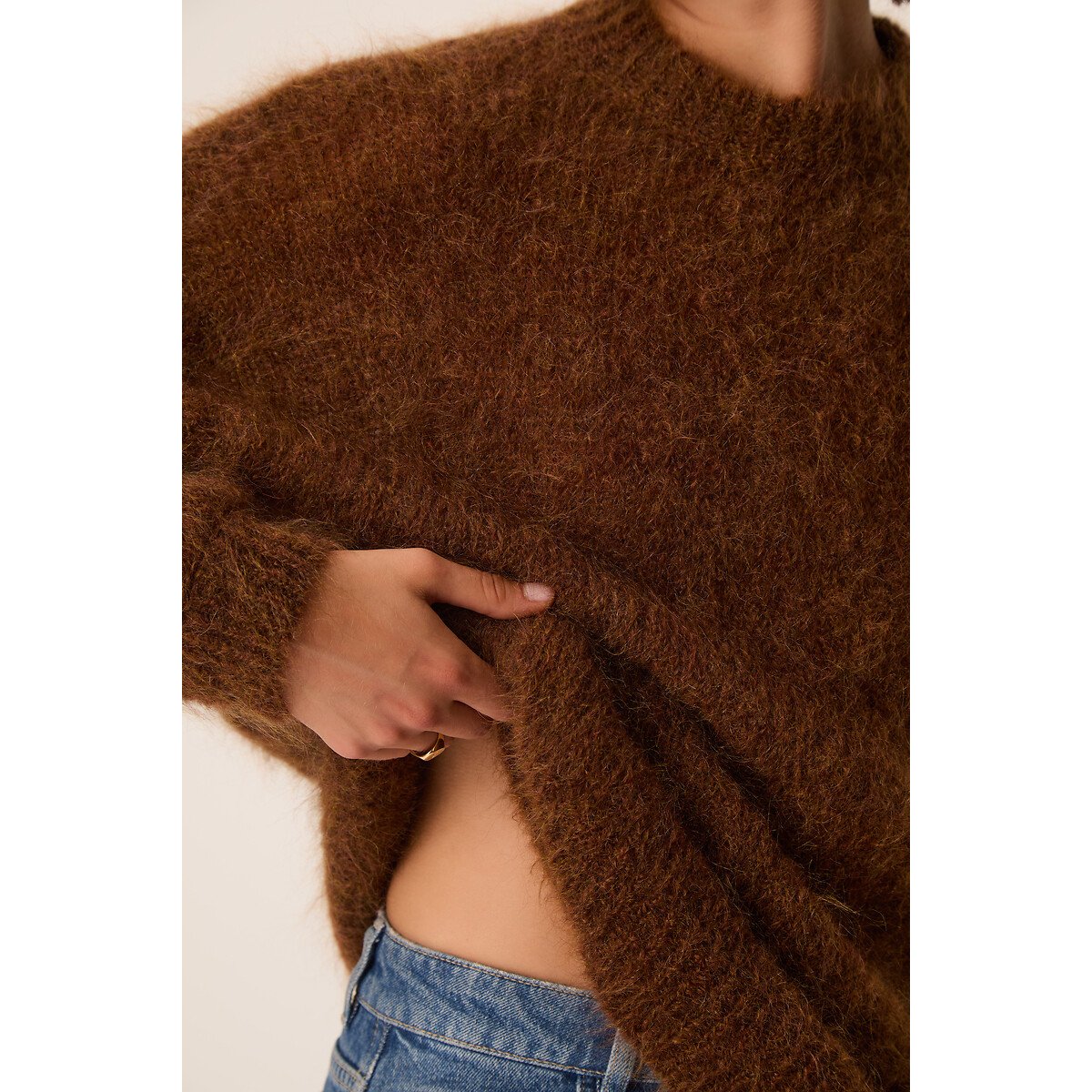 Pullover mit Rundhalsausschnitt aus Mohair-Mischgewebe, ALENA cognac, DES PETITS HAUTS