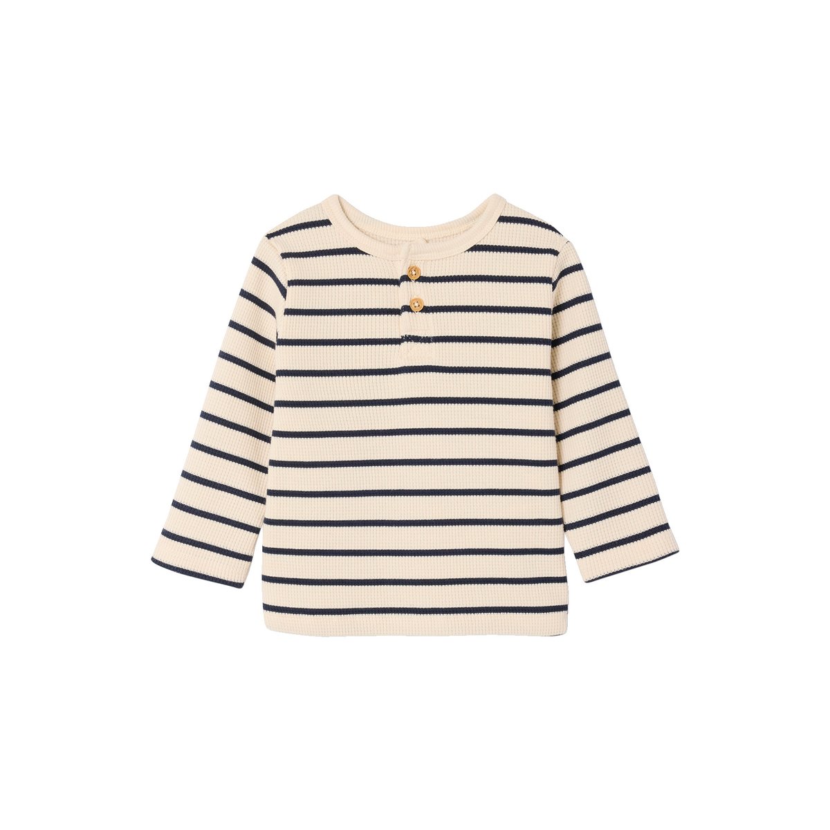 Lot de 2 T-shirts manches longues nid d'abeille rayé marine, VERTBAUDET