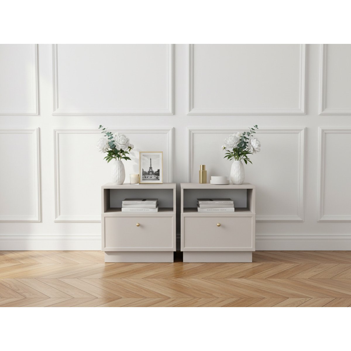 Table de chevet Panneaux de particules, LORINA beige, BOBOCHIC