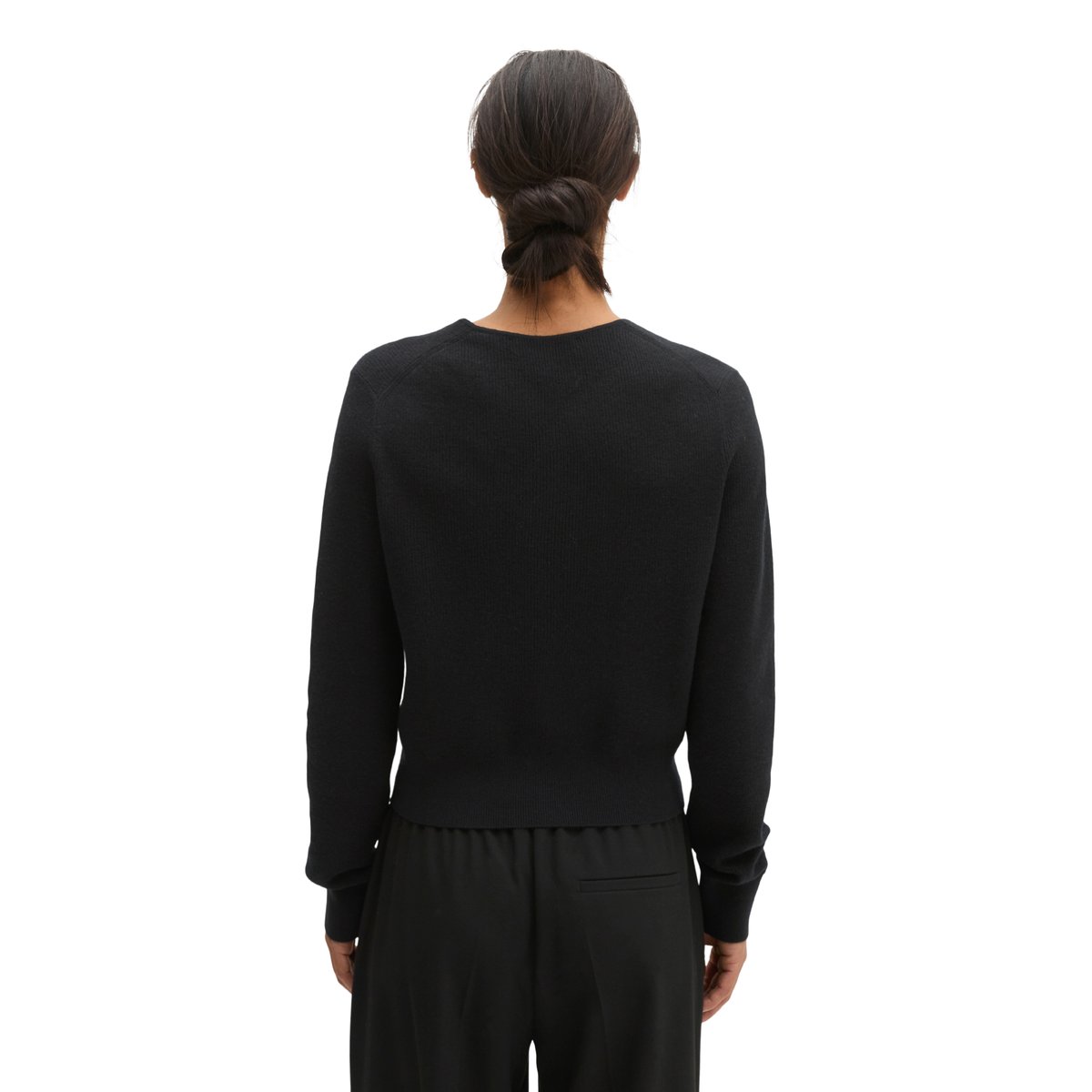 Cardigan slim court en mélange de laine vierge douce noir, MARC O'POLO