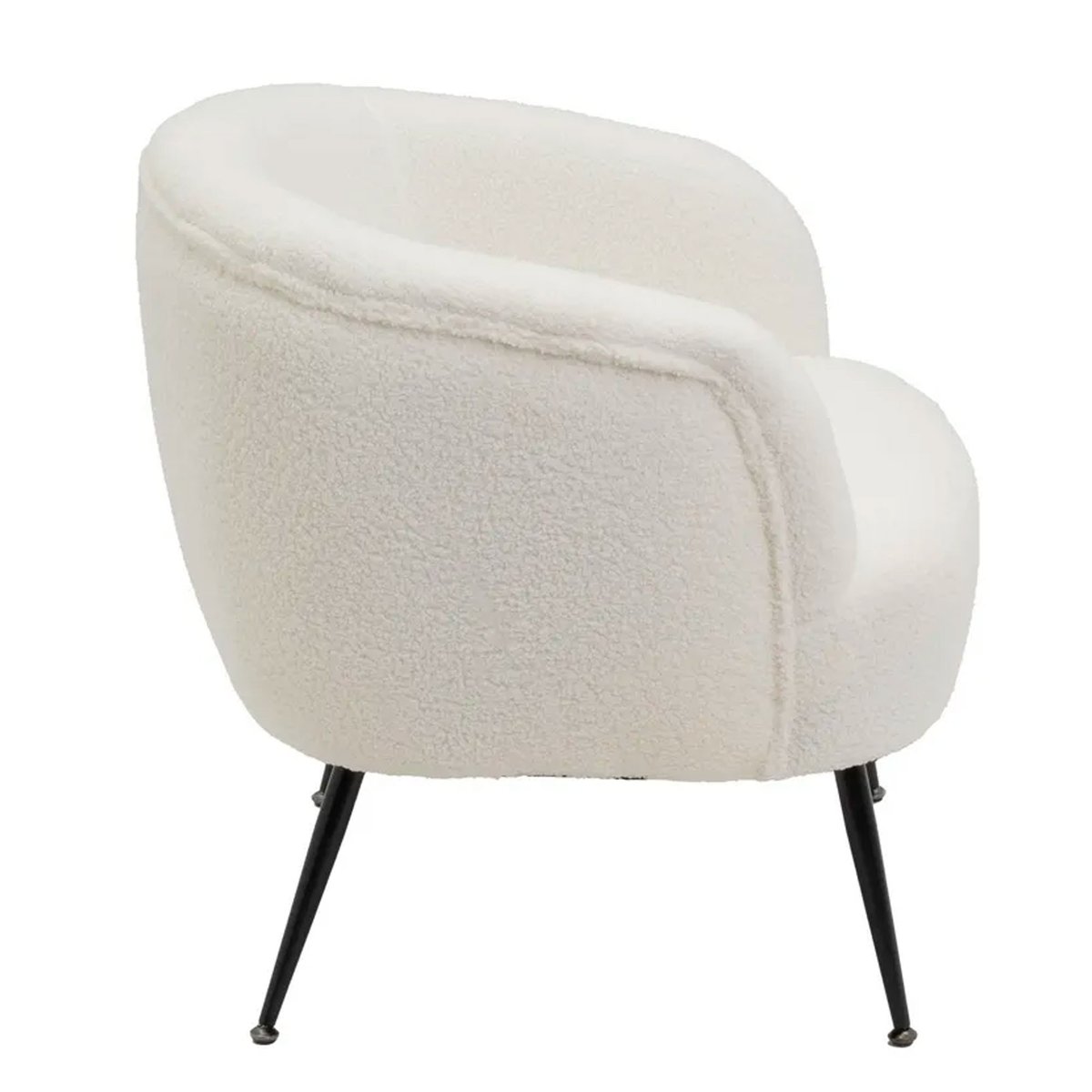 Fauteuil tissu bouclette blanc et pieds métal noir 76x69x70cm blanc, WADIGA