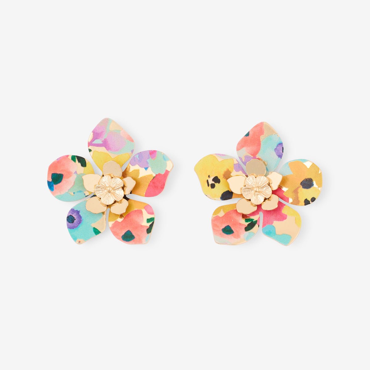 Boucles d'oreilles fleurs Balagane imprimé fleurs multicolore, BALABOOSTE