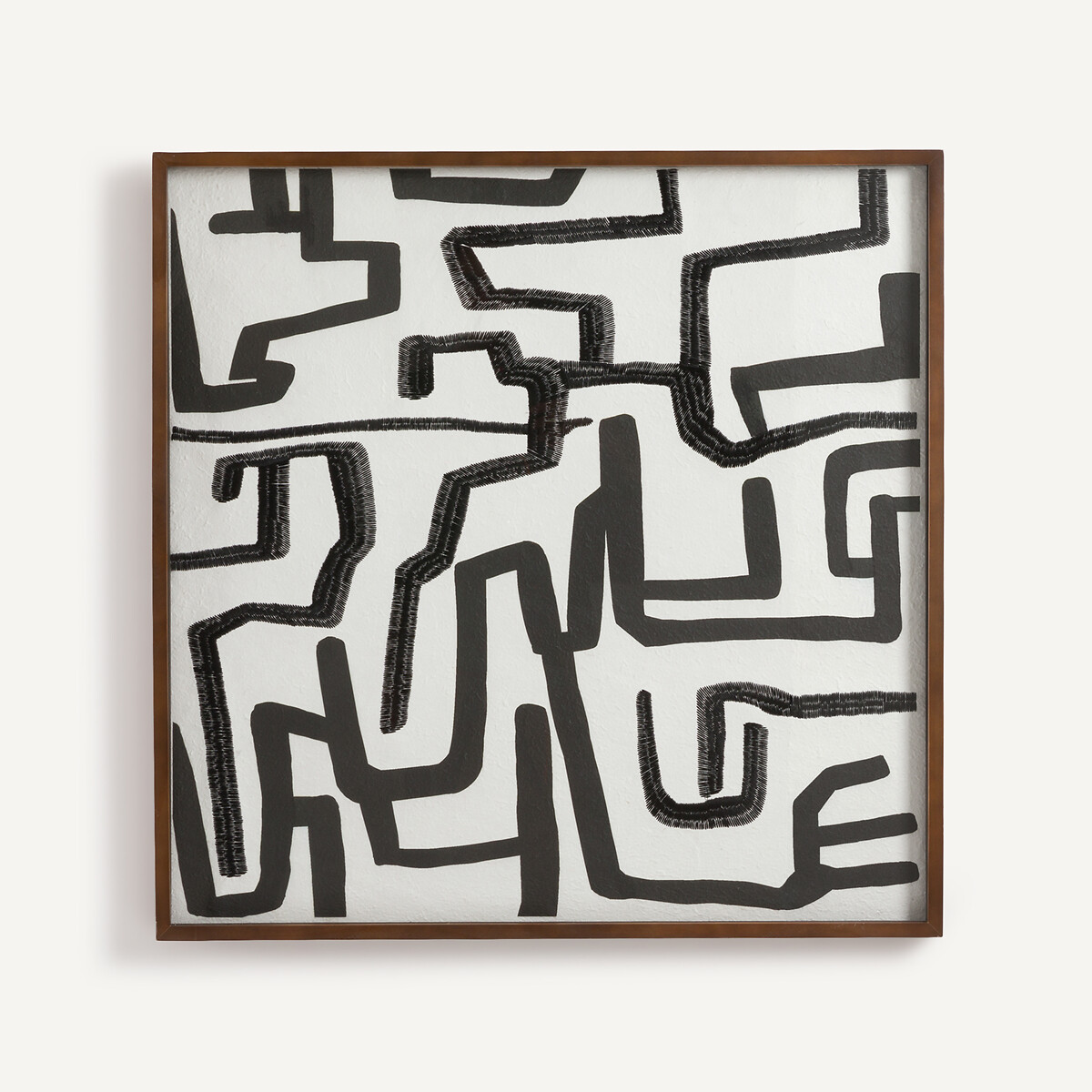 Tableau en papier de riz peint à la main et brodé, BAZIO noir/blanc, AM.PM