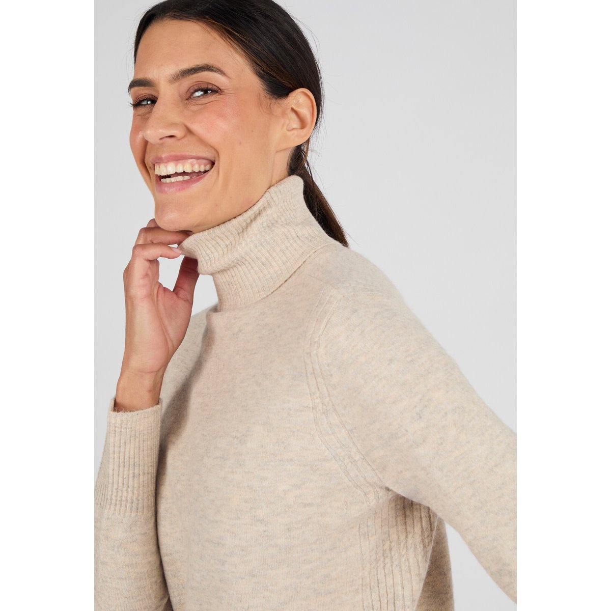 Pull col roulé fine maille Thermolactyl marron ecru chiné, DAMART