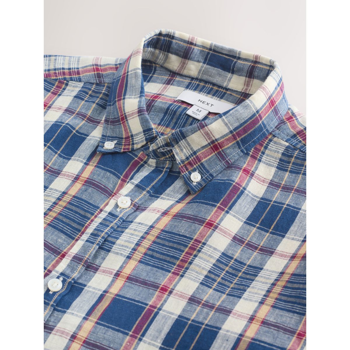 Chemise manches longues lin à carreaux rouge, NEXT