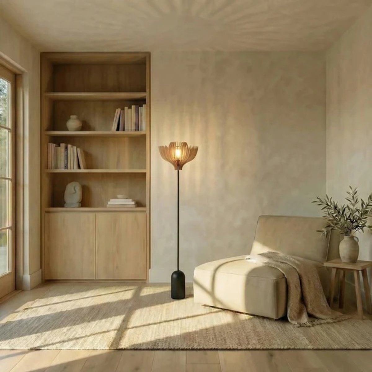 Lampadaire en bois de peuplier TULLIA bois clair, ATELIER LOUPIOTE