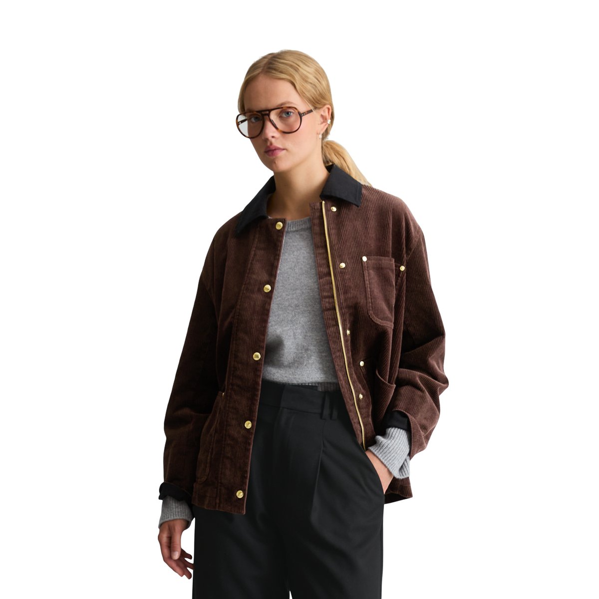 Veste de ferme en velours côtelé, coupe décontractée en coton bio extensible marron, MARC O’POLO DENIM