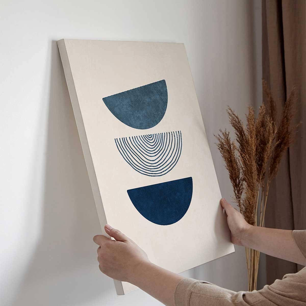 Tableau abstrait demi-cercles bleus toile imprimée, HEXOA
