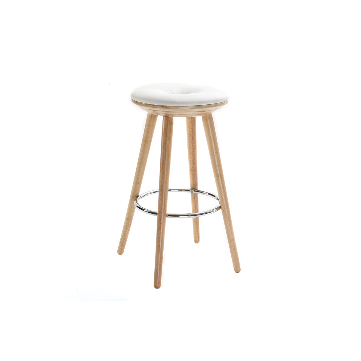 Tabouret de bar scandinave blanc et bois clair 66 cm NORDECO blanc, MILIBOO