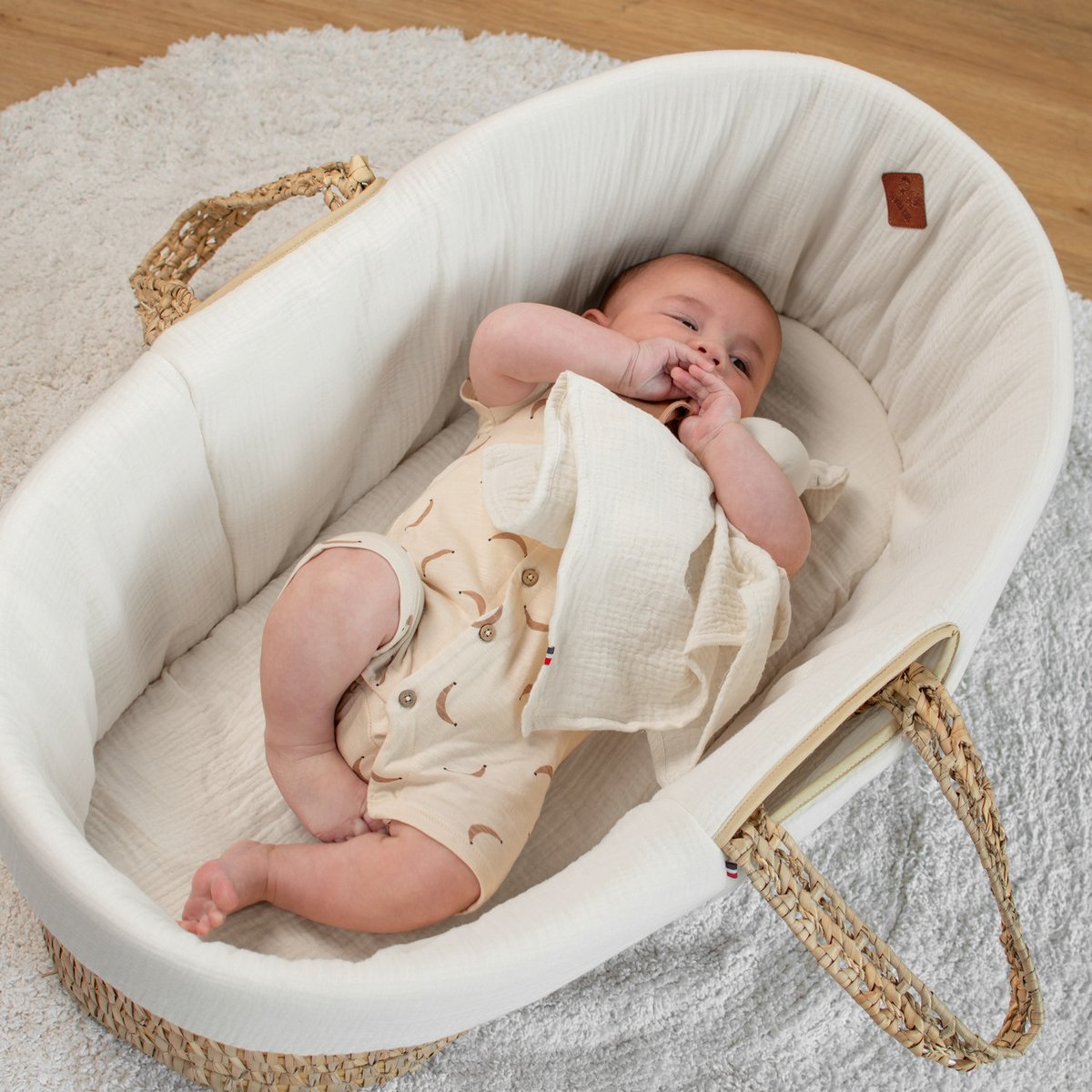 Lot de 3 Draps housses couffin en gaze de coton JEANNE rose, écru, blanc, SEVIRA KIDS