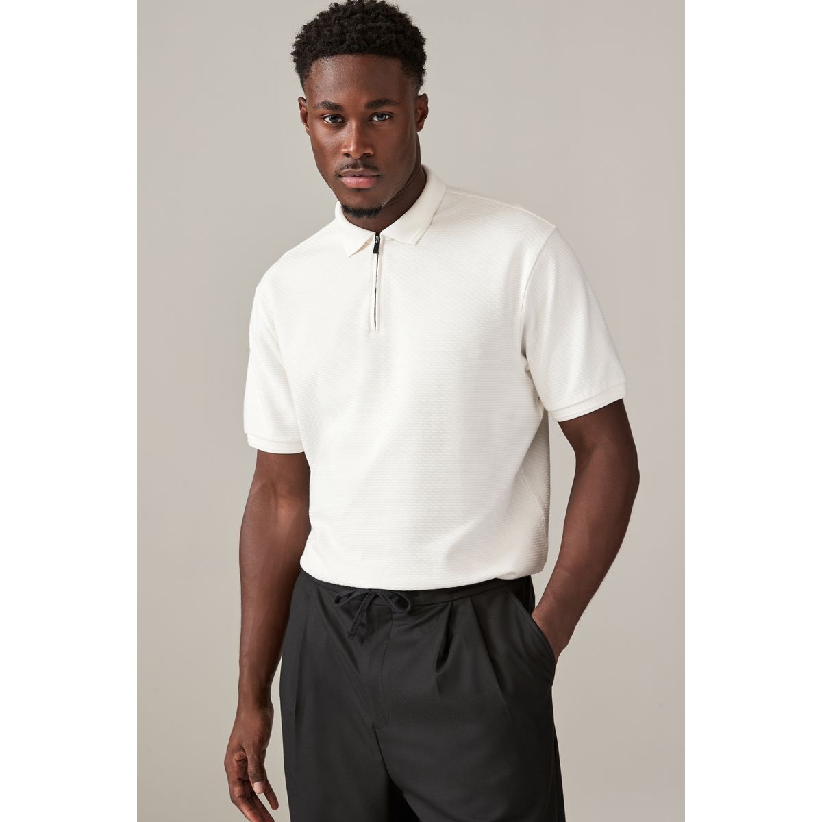 Polo texturé manches courtes à zip, lot de 3 noir/blanc/marine, NEXT